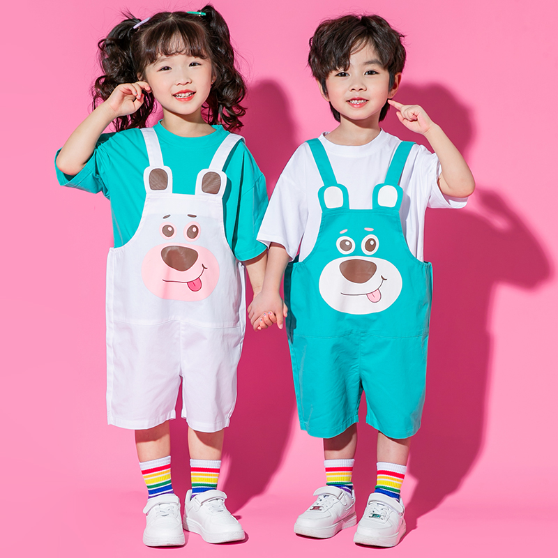 六一儿童合唱演出服幼儿园毕业照班服啦啦队表演服装可爱背带裤夏