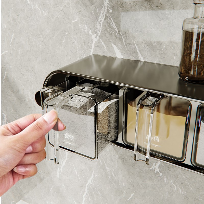 新款壁挂调料盒调料罐厨房盐罐组合套装家用高端调味盒墙挂式吸盘