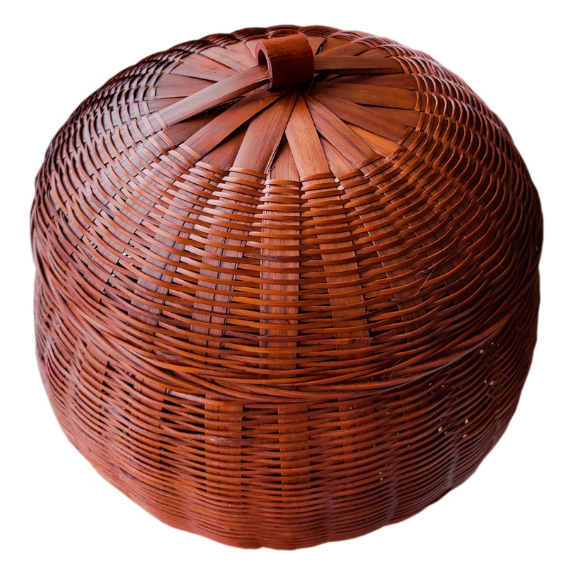 复古竹编南瓜篮带盖子手工编织竹篮竹制品小物件收纳筐拍摄道具