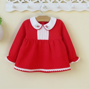 小童装女童宝宝秋装红色新年衣服0-1-3岁婴儿公主连衣裙套装洋气2