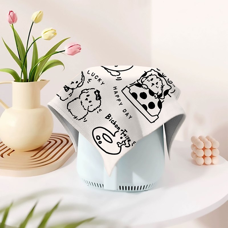 黑白卡通空气炸锅防尘罩咖啡机万能小方巾家居布艺微波炉榨汁机布