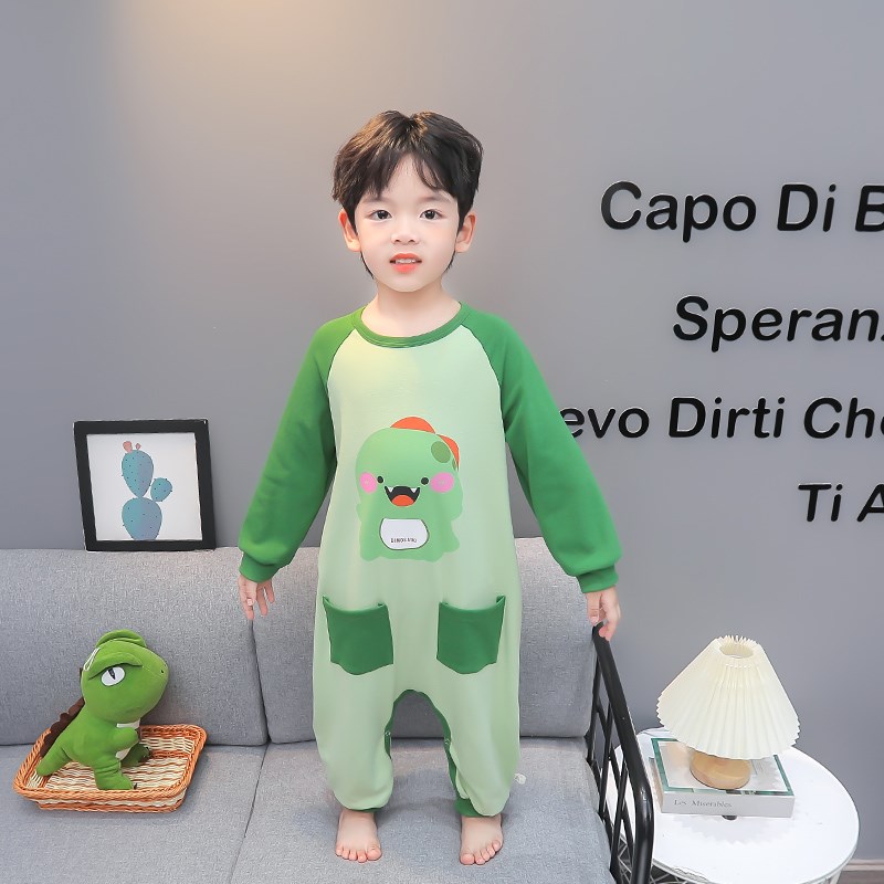 男童秋季连体睡衣男宝宝卡通长袖婴幼儿爬服儿童春秋款家居服睡袋