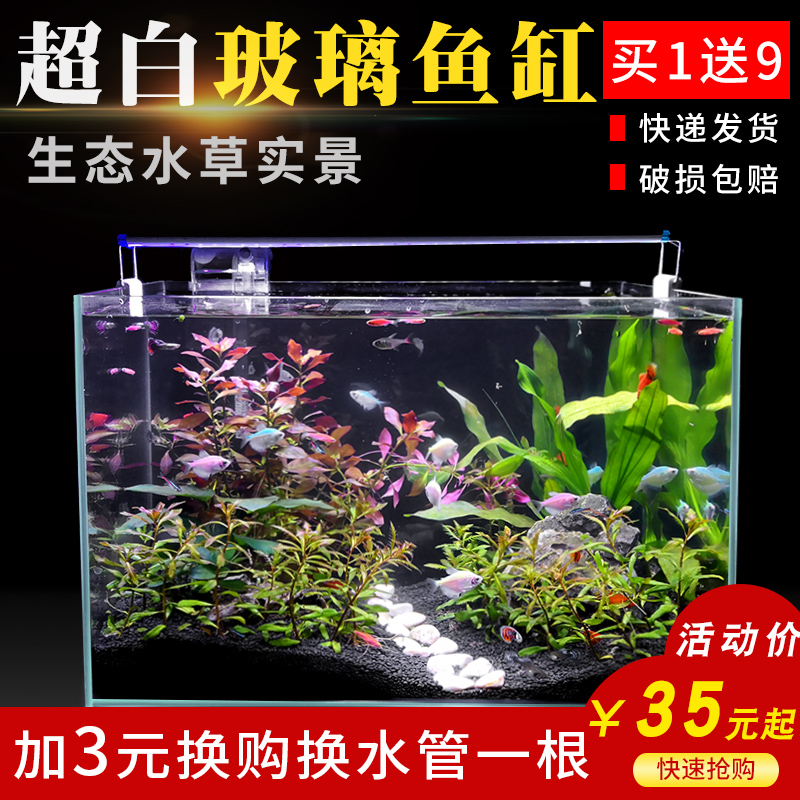 超白玻璃鱼缸长方形小型家用客厅桌面水族箱生态草缸热带鱼金鱼缸