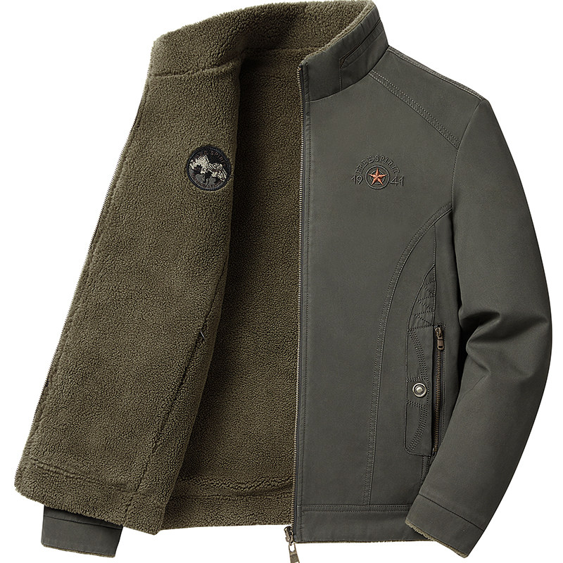 高档加绒加厚纯棉夹克冬季保暖男装两面穿外套中老年宽松休闲冬装