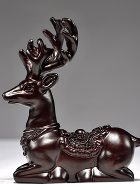 黑檀木雕梅花鹿摆件实木雕刻鹿家居客厅摆设麋鹿一对桌面摆设礼品