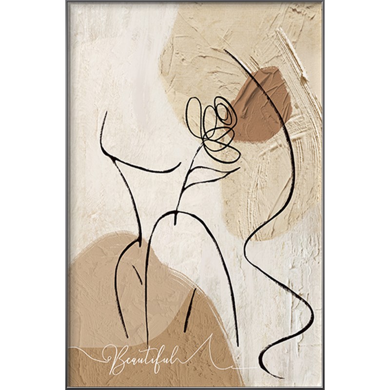 沙发背景画极简线条人物抽象艺术客厅装饰画奶油风玄关壁画落地画