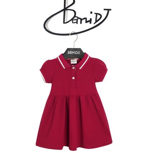 伯米吉童装2024夏装新款洋气女童红色连衣裙英伦风休闲公主裙纯棉