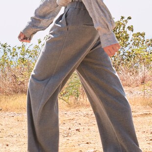 子男秋冬加厚毛呢裤 直筒呢子裤 男宽松西裤 时尚 男潮 羊毛裤 浅灰色裤