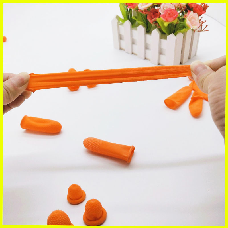 橙色加厚耐磨颗粒防滑点钞翻资料手纸套一次性乳胶工业防护手指套