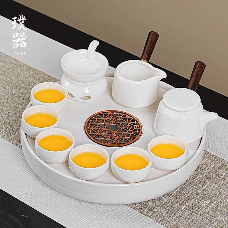 羊脂玉瓷茶壶茶具套组德化白瓷家用办公泡茶高档陶瓷茶杯茶盘整套