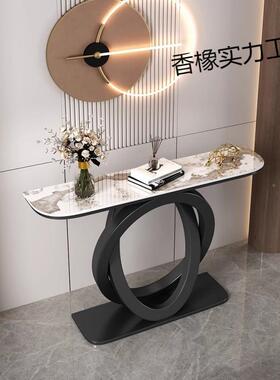 意式岩板玄关轻奢半圆关柜现代铁玄关艺靠台墙入XUP户窄桌餐边桌