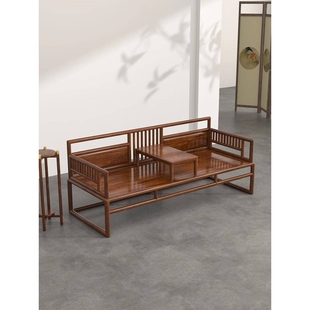 新中式罗汉床实木乌金木沙发床榻茶桌椅组合老榆木推拉床客厅家具