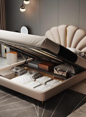 轻头奢风软包床瓣靠背欧式花床头JTP通用超小户型网薄红床头板单