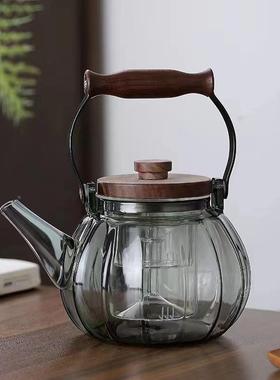烟灰提梁煮茶壶透黑玻茶璃茶煮壶木盖泡茶壶围炉79726用茶家办公煮壶