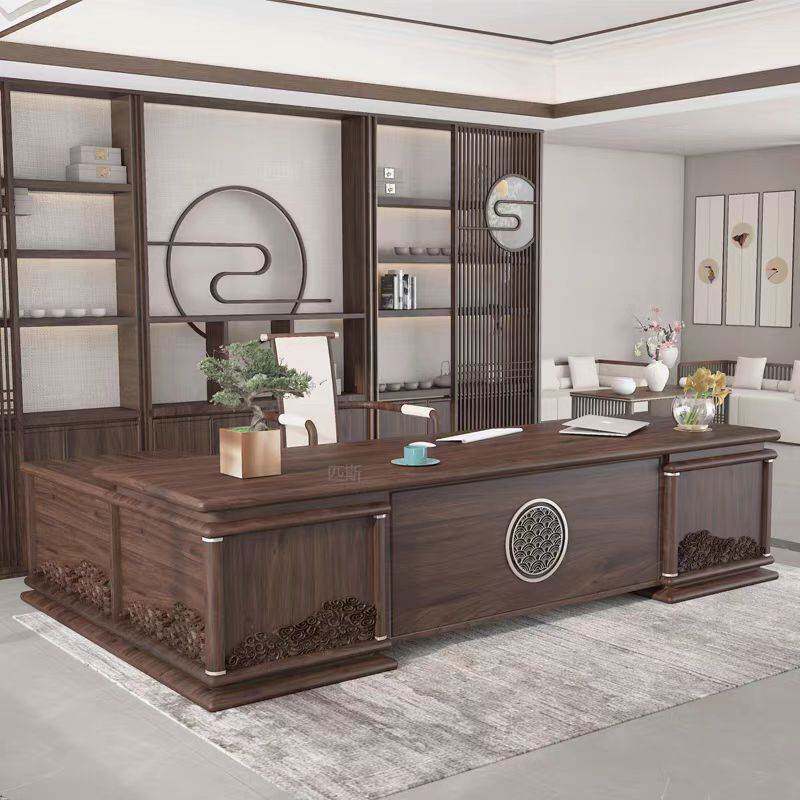 新中式轻奢办公桌实木老板桌椅设计师大班台大气总裁办公室书桌