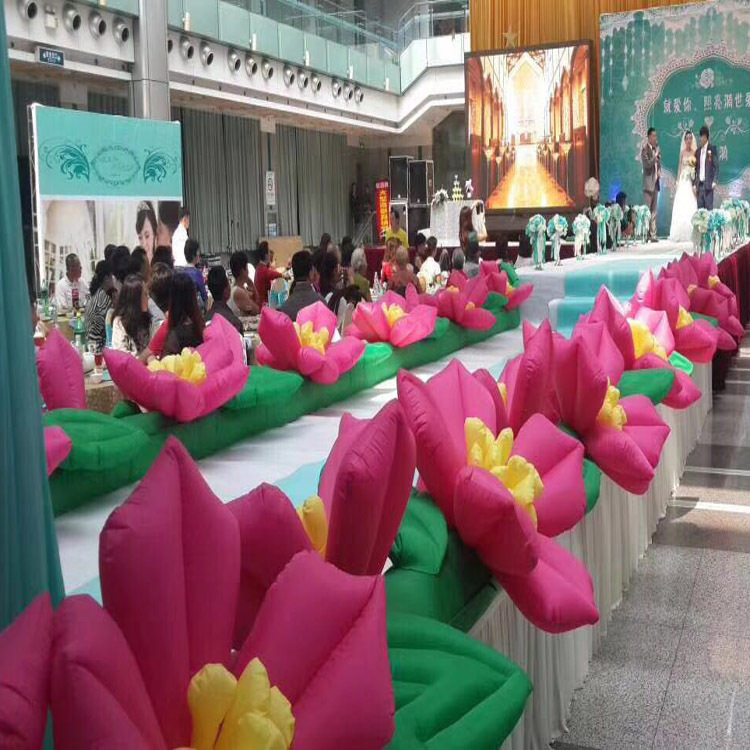 新娘出场自动绽放花串路引开花气模婚庆道具充气仿真黄心花链