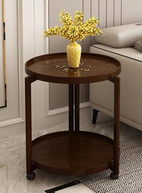 茶I1美式实木小边几形可圆移动小茶几带轮边沙发圆OBL几客厅桌家