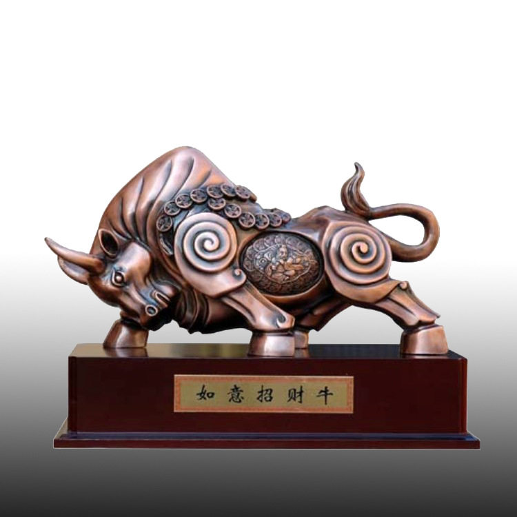 铸铜动物华尔街牛雕塑厂家 可定铜拓荒牛开荒牛 铜耕牛雕塑