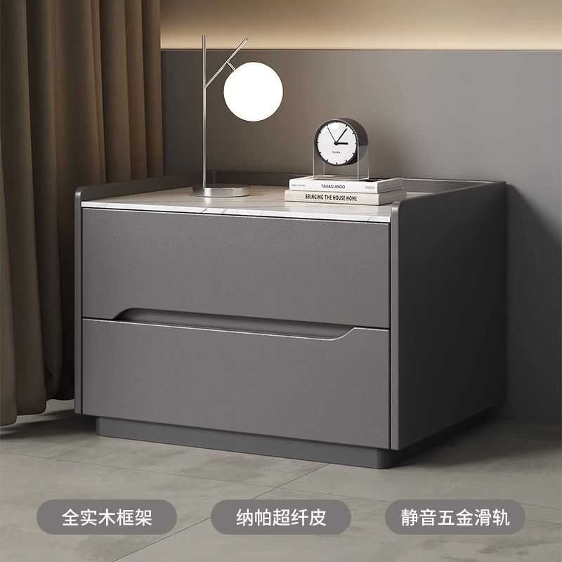 2023新款整装全实木床头柜现代简约皮质岩板卧室床边柜送货上门