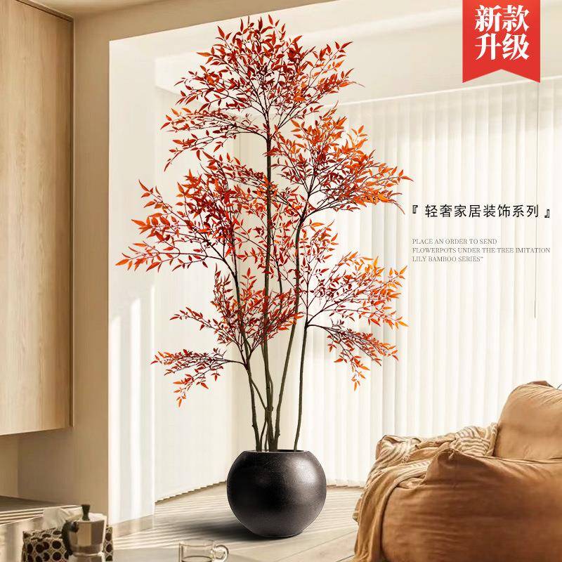 绿植南天竹轻落地盆花SWF室内栽大型仿生绿植摆件客厅奢装饰假树