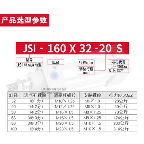 进口密封JSI标准气缸32X40X50X63X80X100X125X175X75X80X200X300S