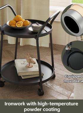欧式桌家用边动几带轮移小茶几轻奢TUL铁艺圆放置物架摆收纳架