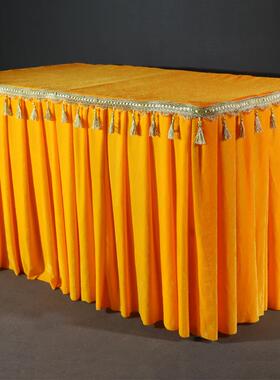 新款加RRZ婚庆签到桌套中式红色婚庆道具绒婚礼背台景纱幔厚金丝