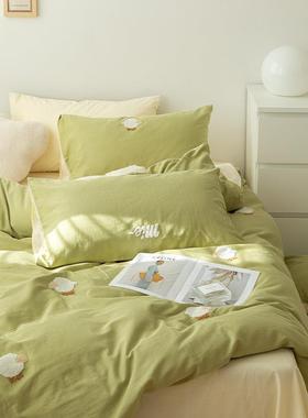 毛绣水洗棉棉四件套卡通动物A类床单巾床笠69572全床棉被纯套品1.5m