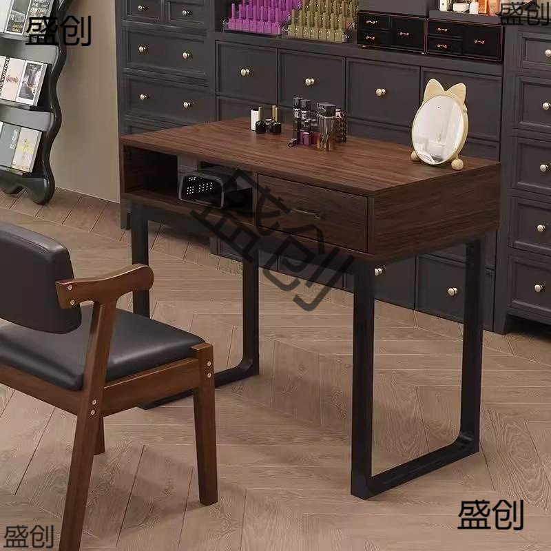 复古胡桃色新款升级夹灯孔美甲桌