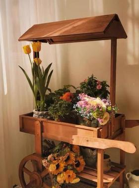 式木质大花花房户外花车层落多地架式商IQN场活动摆件花店装饰道