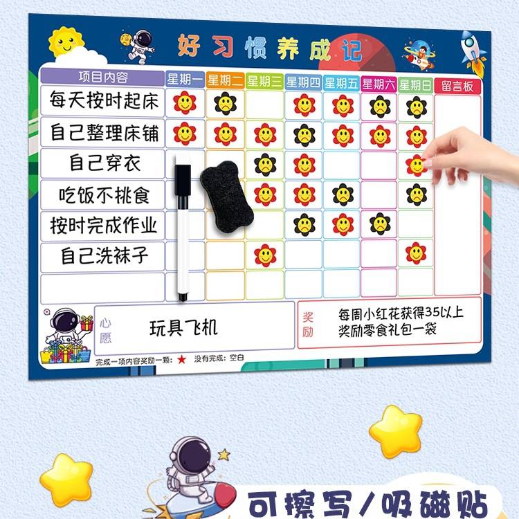 儿童成长自律表磁性墙贴小学生时间管理宝宝奖励贴纸积分卡孩子好