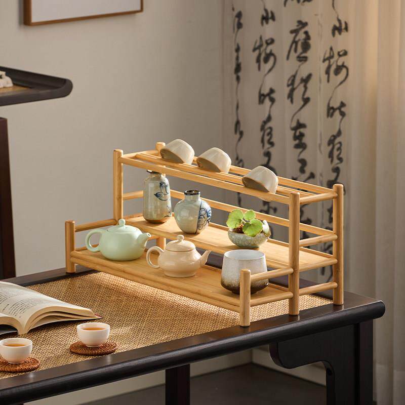 桌面茶壶架办公室小博古架茶杯架子茶具置物架茶室茶桌收纳架中式