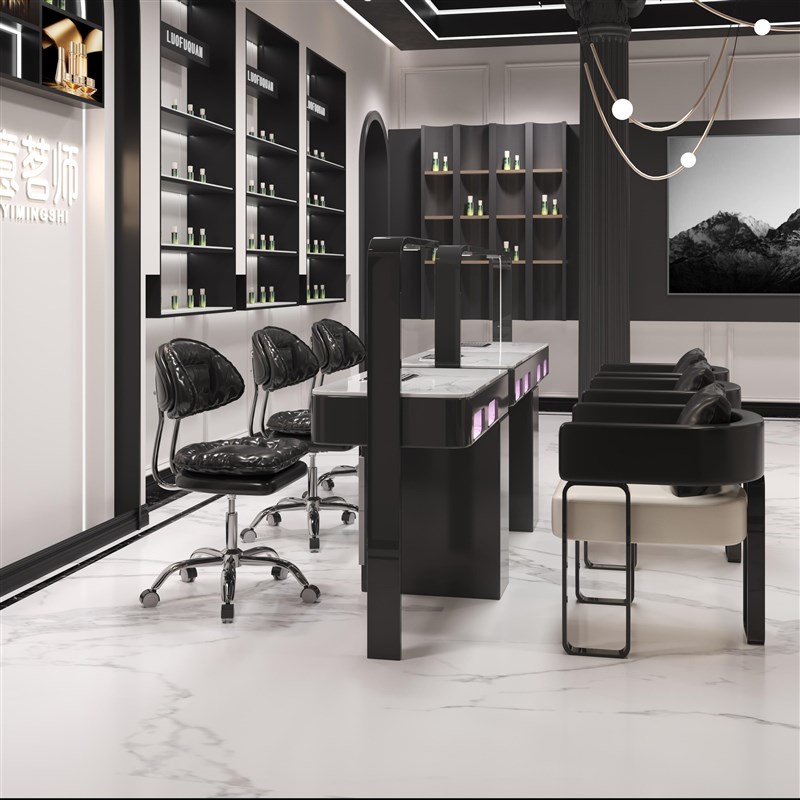 意茗师M2熊猫色大理石大功率吸尘器烤灯美甲桌椅装全高端