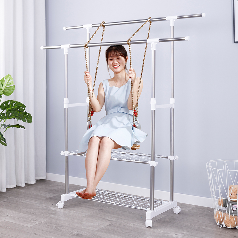 家用落地室内晾 衣架不锈钢可伸缩折叠杆 式晒挂凉阳台卧室衣杆