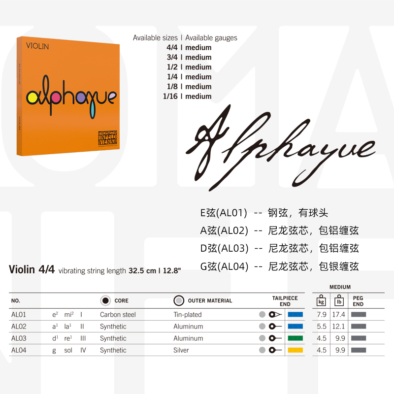 奥地利Thomstik lphyue L100演奏级小提琴琴弦尼龙弦E/