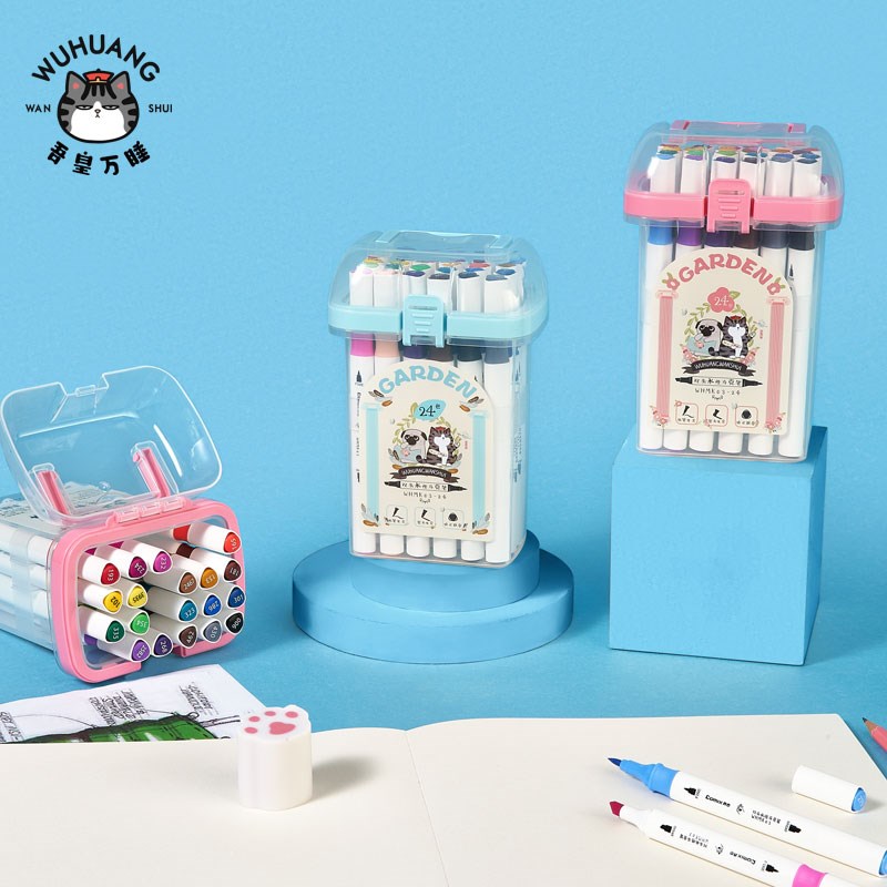 吾皇万睡正姿儿童无毒可水洗马克笔2色学生专用水性款水彩笔头彩