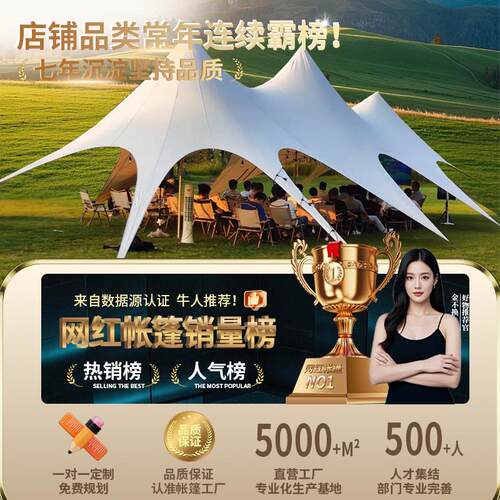 户外三峰双峰云顶万重山天幕帐篷穹顶八爪鱼露营超大尺寸彩色遮阳