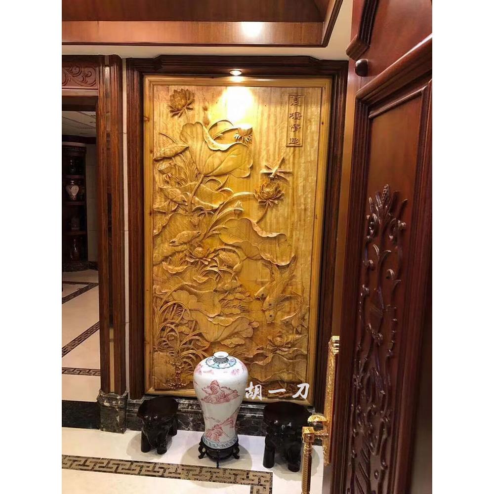 东阳木雕中式客厅隔断背景入口墙装饰实木手工雕刻浮雕红木屏风定