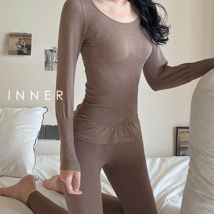 INNER樱内 小蛮腰秋衣秋裤女套装美体塑身发热保暖内衣紧身超薄款