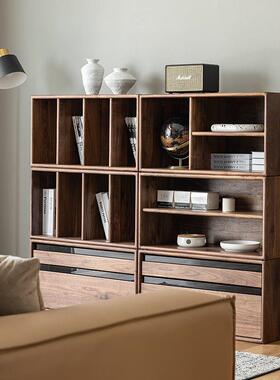 北美胡桃木色由组合柜矮柜柜多电功能家用实自FCR木书柜储物落地