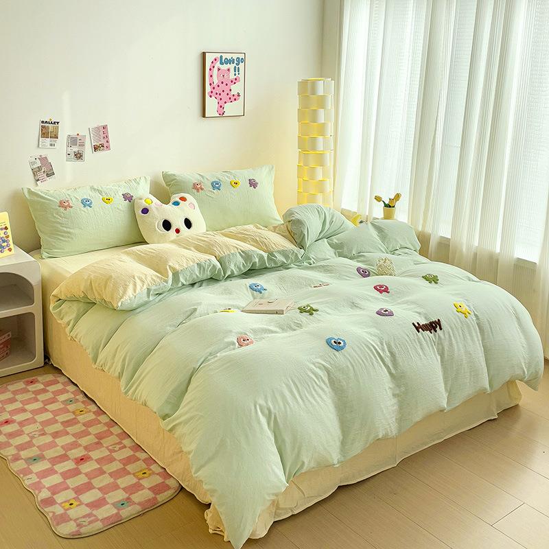 水毛A类幼儿级洗棉四件套床782品可爱巾绣婴纯棉三件套床单被套4