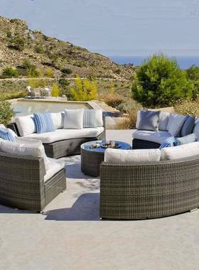 藤发圆形藤椅半圆庭院家休14111藤沙艺闲露台花园售楼部弧形客厅