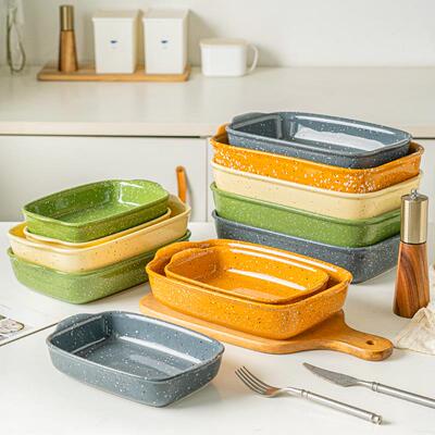 LePa焗ntry长方形陶瓷双TLK耳盘耐高温烤烤盘烤箱专用碗饭微波炉