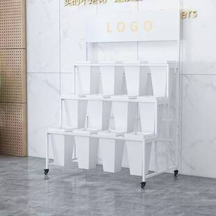花店鲜花展示架多层阶梯式可移动花架铁艺架带轮多功能花桶展示架
