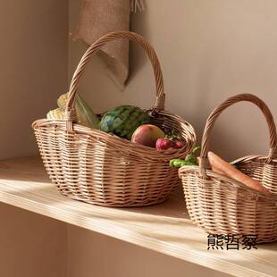 手工柳编编织藤编水果收纳筐竹编竹篮菜篮子野餐手提篮子框子网红