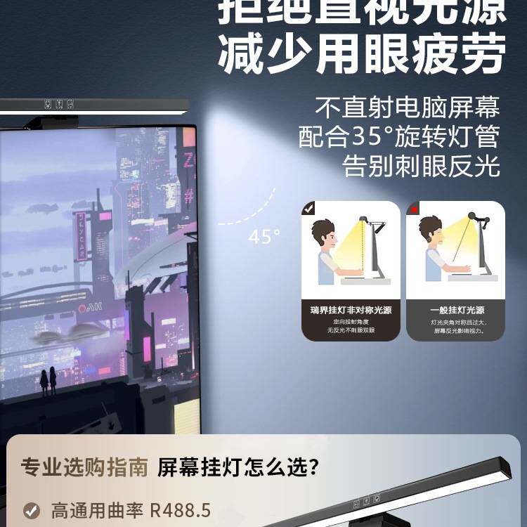 屏幕挂灯屏幕灯台式显示器护眼灯学习工作防反光电脑灯挂屏灯照明
