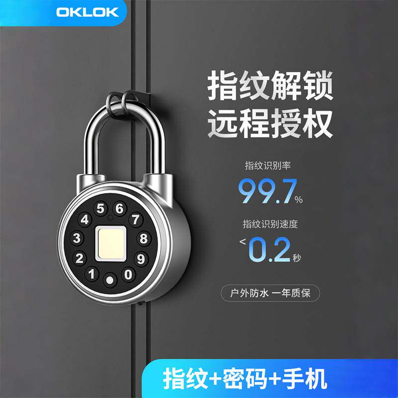 指纹密码挂锁户外防水智能家用防盗远程电子锁头带钥匙仓库大门锁