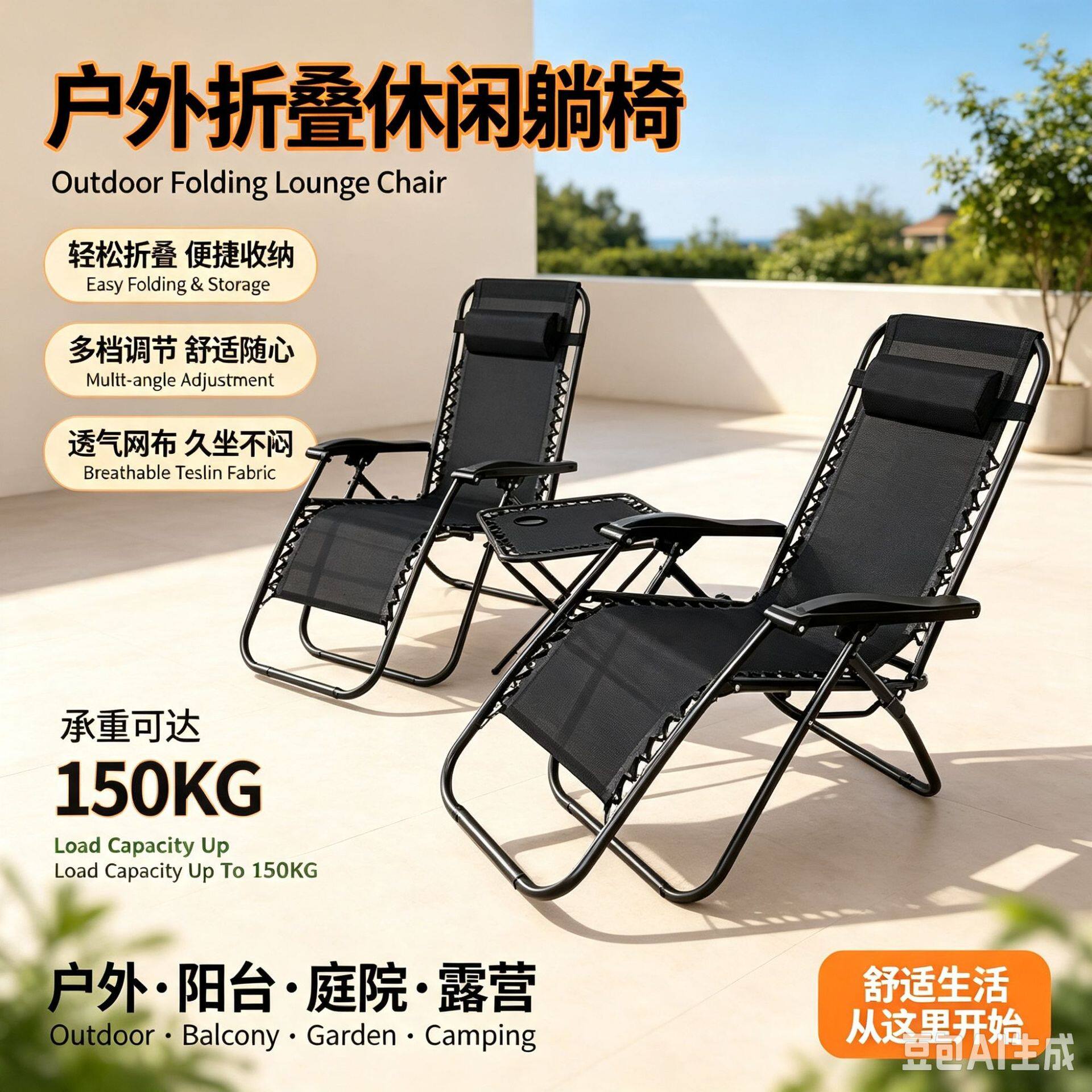 夏季午休躺椅办公室折叠椅阳台休闲靠背午睡椅便携户外露营椅