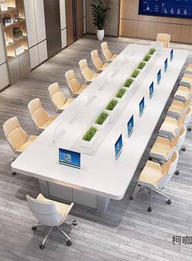 代现高端公烤漆会议简约白色大型办桌会议室时尚长桌条OAU开会麦