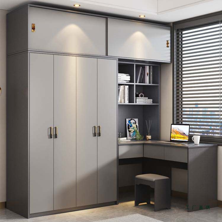 实木衣柜转角书桌一体组合现代简约家用卧室经济型小户型带电脑桌